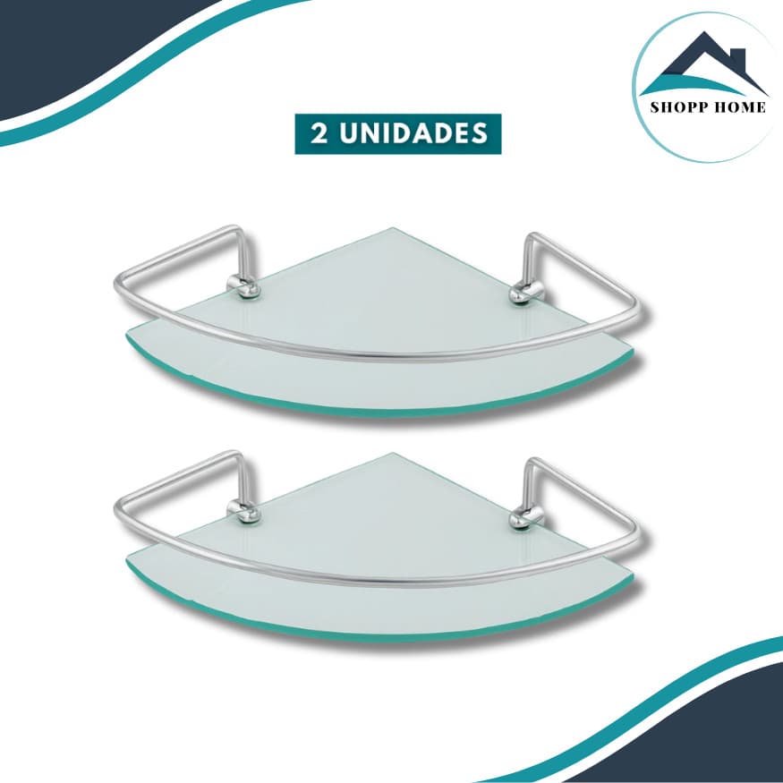 Kit com 2 Porta Shampoo de Canto – Suporte para Banheiro em Vidro 6mm, prático, moderno e ideal para otimizar seu espaço