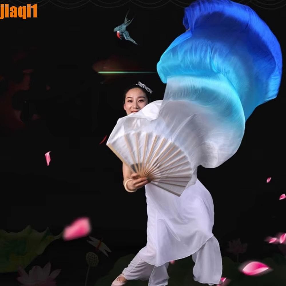 Leque de Dança do Ventre Jiaqi 1, Longo, Gradiente de Seda, Imitação de Cor, 150cm, Bambu, Acessórios Yangko ZH8H