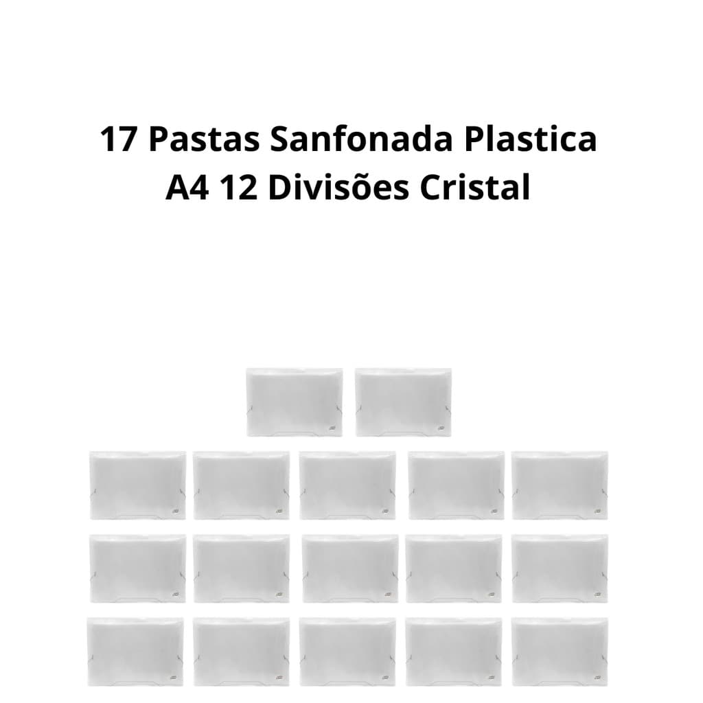 17 Pastas Sanfonadas Plásticas A4 12 Divisões Cristal