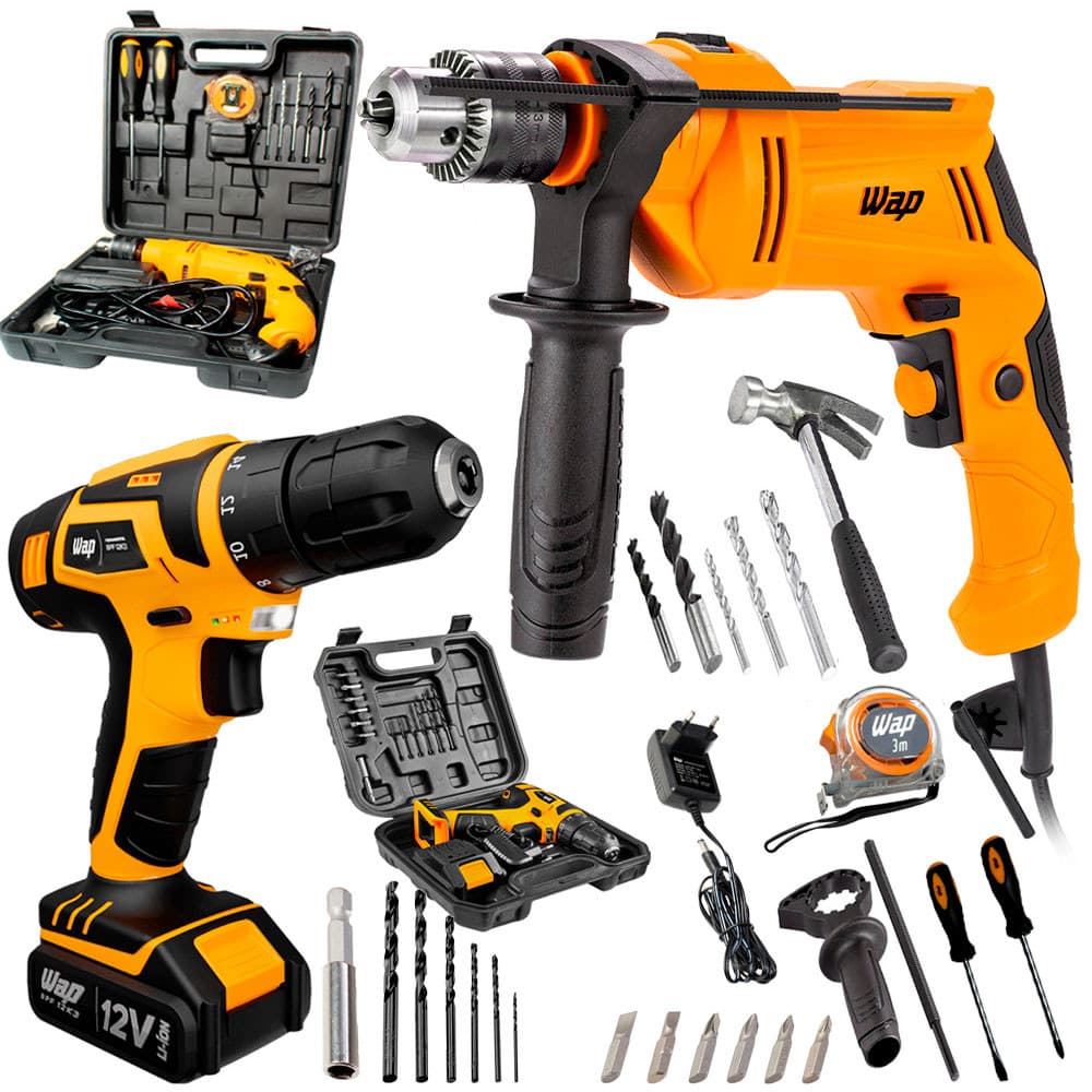 Parafusadeira Furadeira de Impacto Mandril 13mm 700W WF 700K13 com Parafusadeira Sem Fio 12K3 Wap
