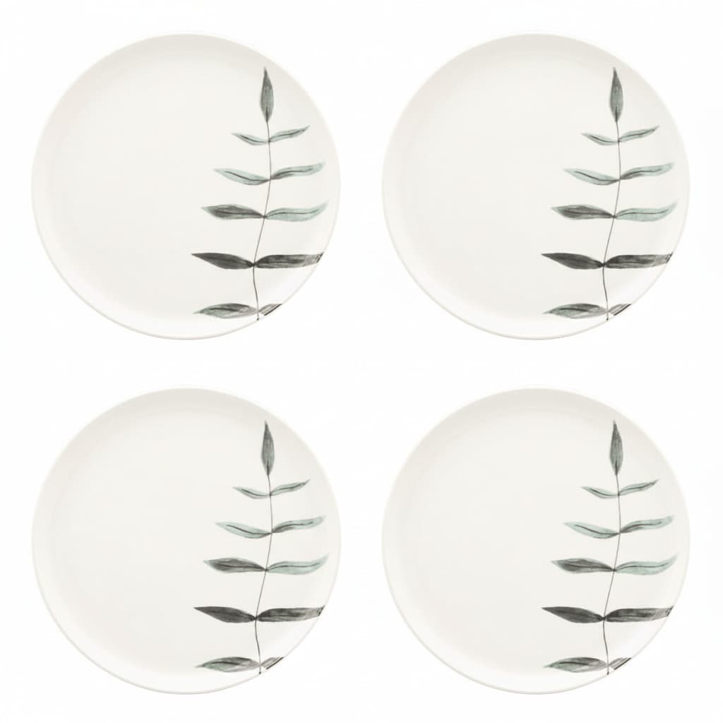 Kit Jogo 4 Pratos Rasos Oxford Flat Samambaia 26cm em Cerâmica Decorada