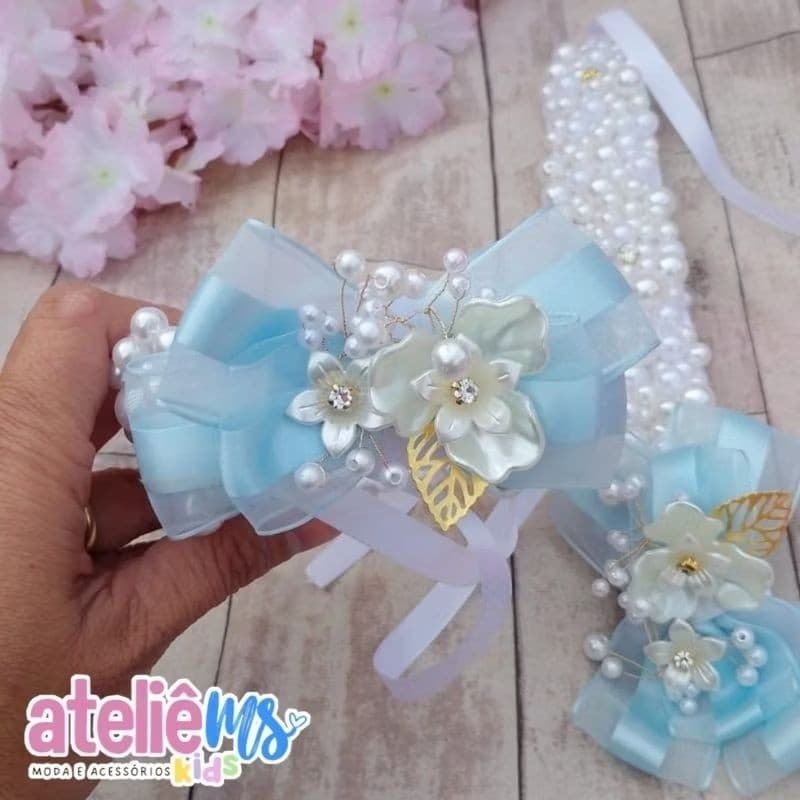 Porta coque de daminha de honra ou ballet de pérolas de luxo  Laco de cabelo infantil