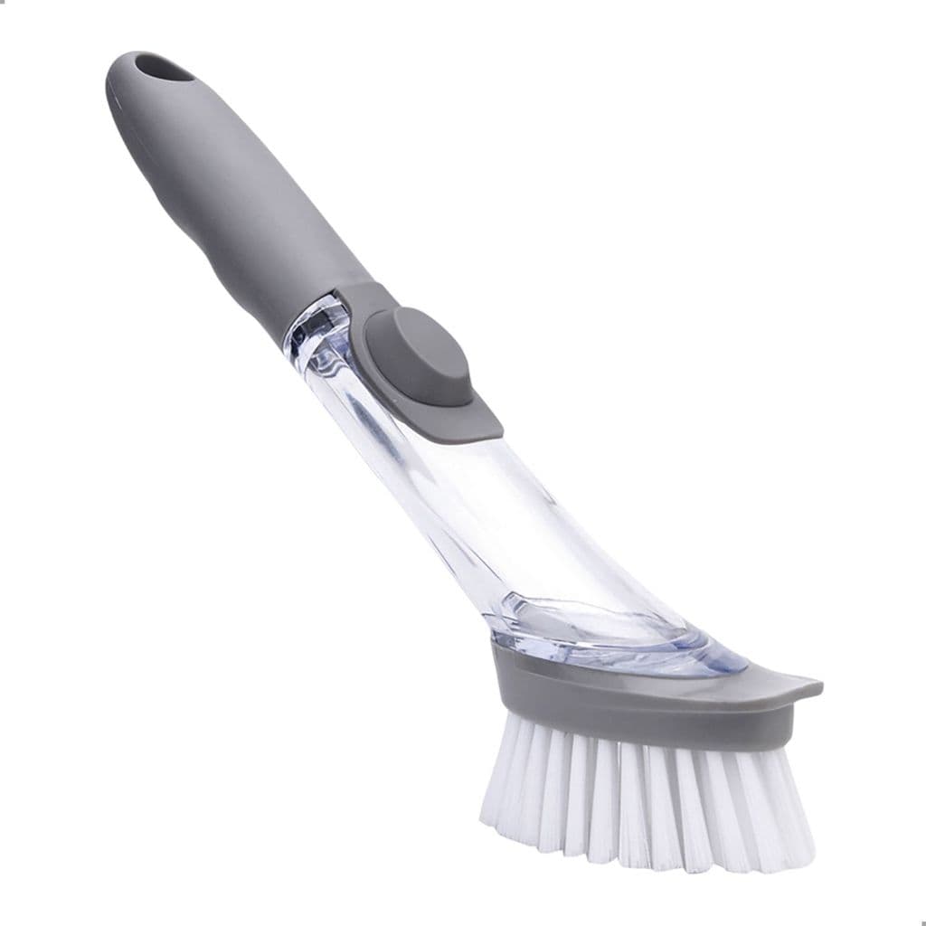 Escova De Limpeza Com Porta Detergente Raspador Botão Dispenser