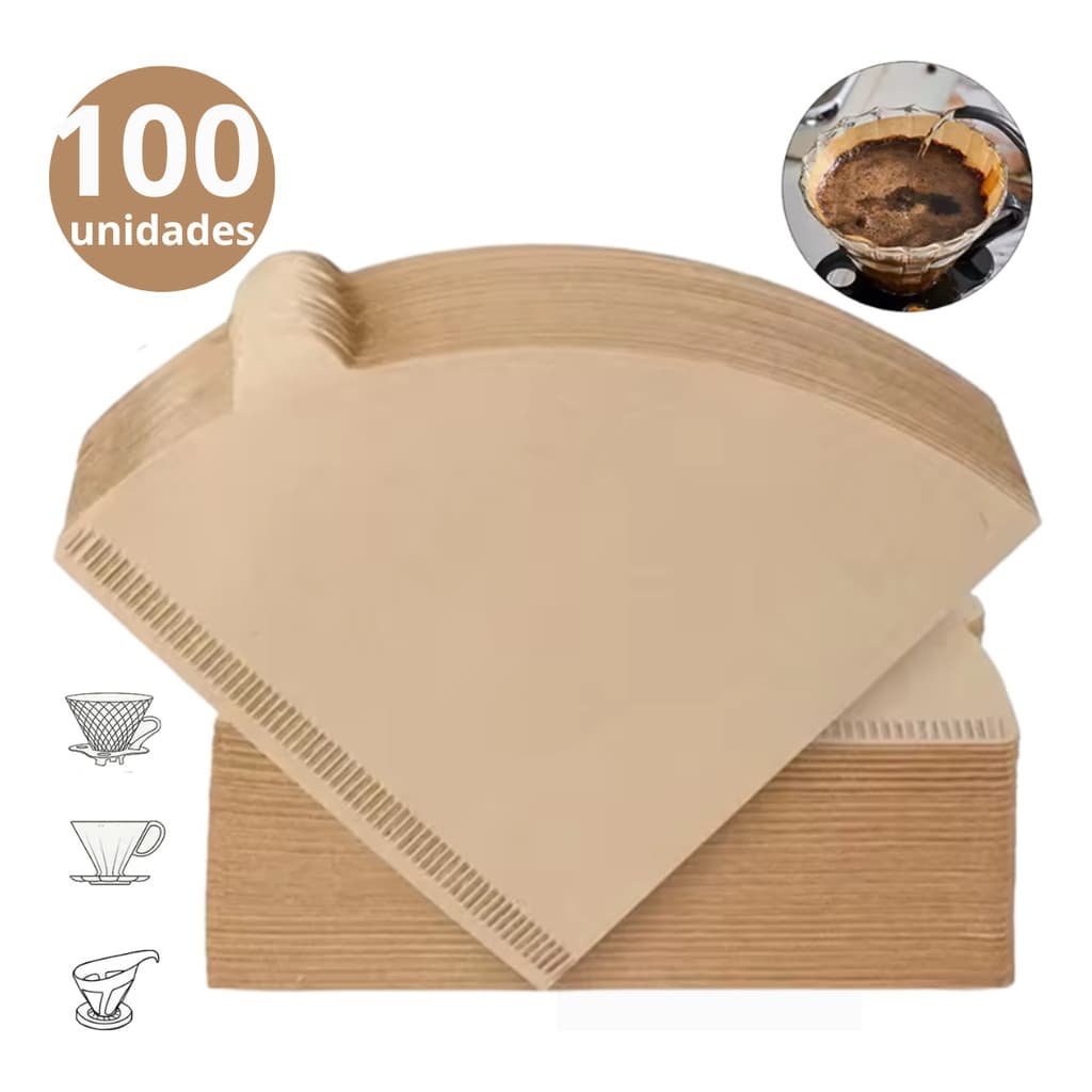Filtro De Papel Branco ou Bege Com 100 Unidades Compatível Com Filtros De Papel Forma Cônica Coador V60 Hario Tam.102