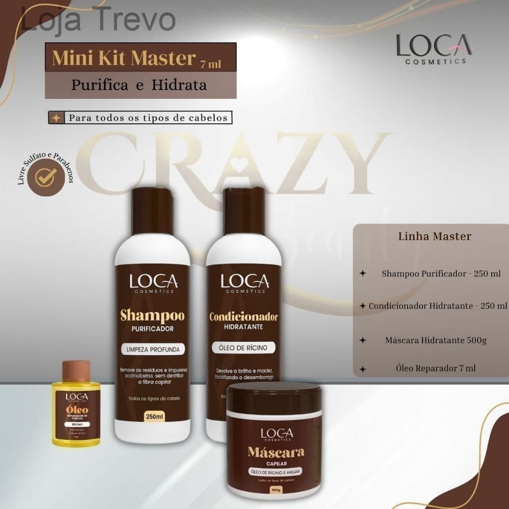 Kit Máscara 500g + 1 Shampoo 250ml + 1 Condicionador 250ml + Òleo 7ml - Loca CosmeticsH8YK