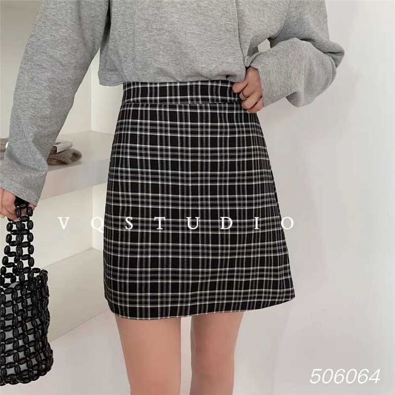 VQ Retro Houndstooth saia xadrez Design feminino nicho branco vermelho saia cintura alta mais magro olhar a linha saia