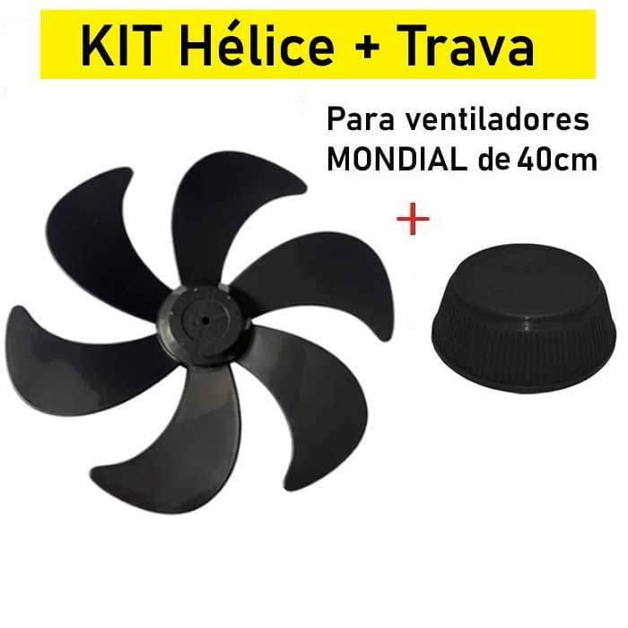 KIT HÉLICE + TRAVA  para Ventilador Mondial 40 CM - PRETA -Hélice Mondial 40CM (Furo Redondo)