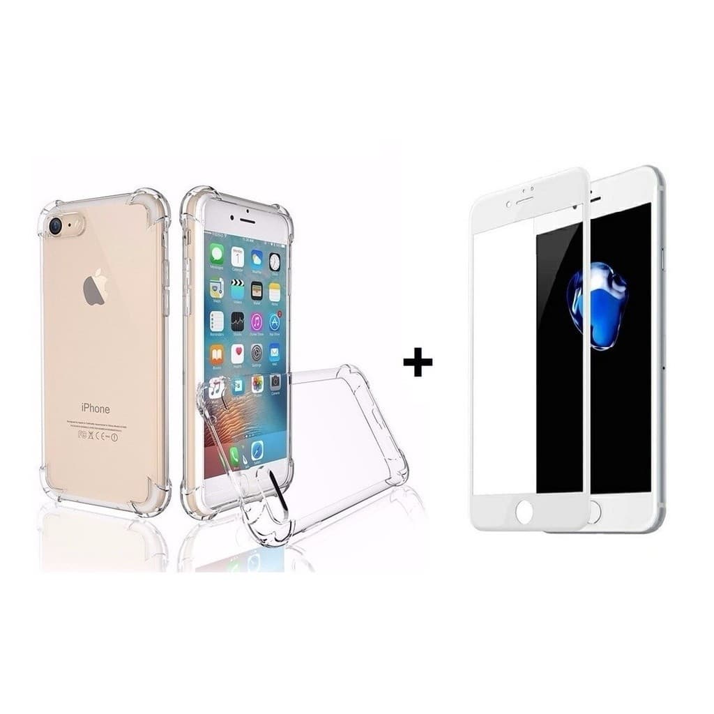 Kit 2em1 Para iPhone 6 ao 16 Pro Max - Capa Capinha Anti-Impacto + Película De Vidro 3D Full Cover