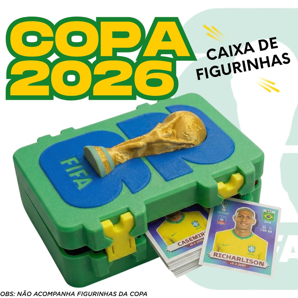 Porta Figurinhas Copa Do Mundo Caixa Maleta Organizadora em alto relevo dourado taça da copa 2026