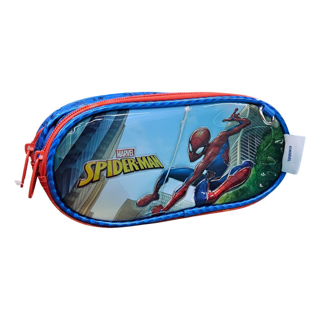 Estojo Infantil Homem Aranha Nova Coleção Duplo Compartimento 2 Zíperes Meninos Herói