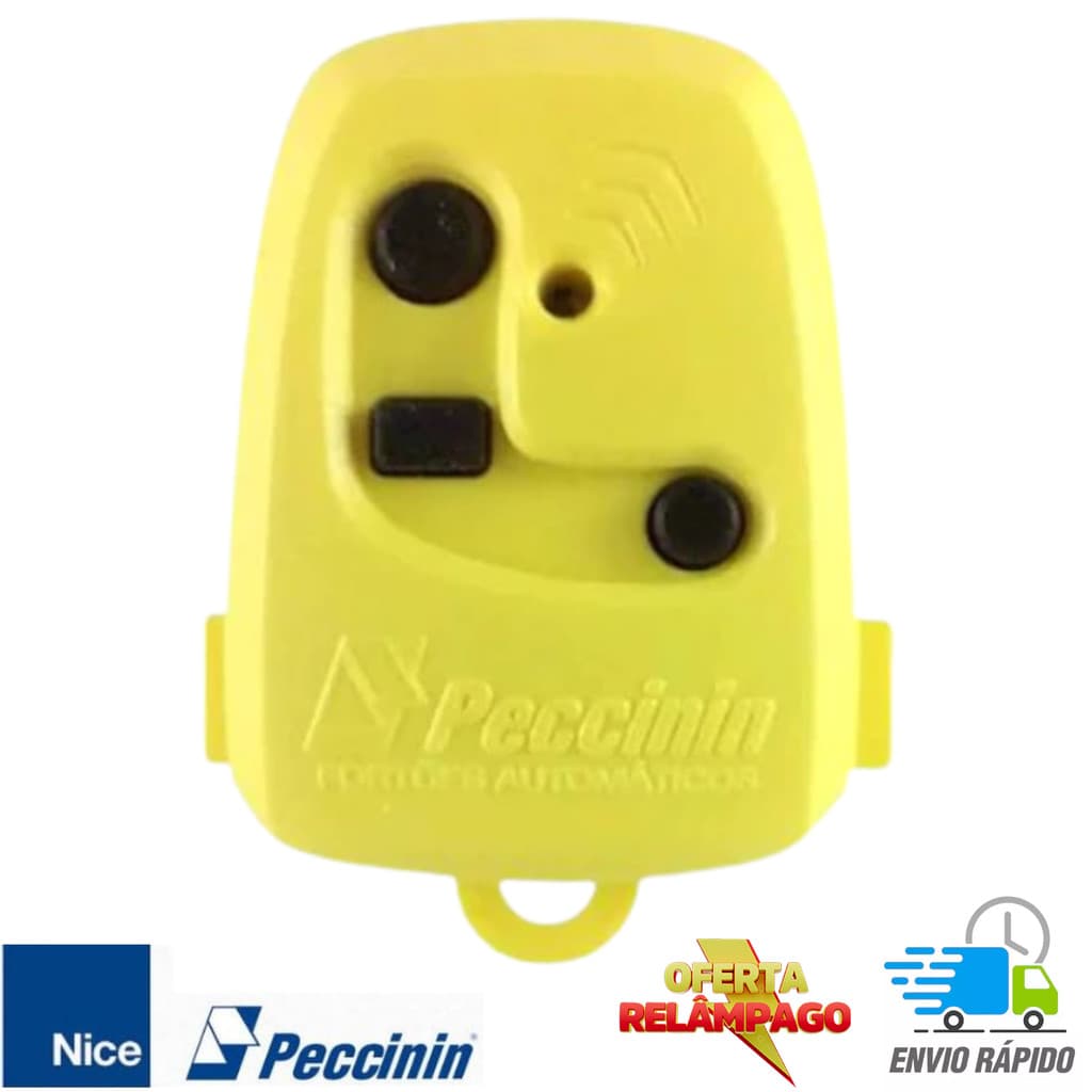 Controle Remoto p/ Motor Portão Peccinin Nice 3C Amarelo 433MHz Original TX Eletrônico com Pilha 12V