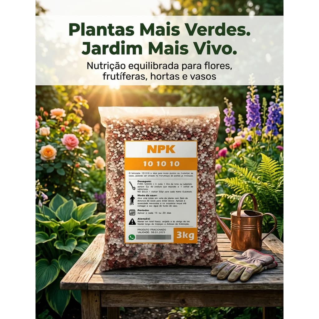Adubo Fertilizante Npk 10x10x10 Plantas, Pomar E Flores 1kg, 2kg ou 3kg