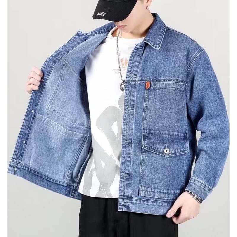 Jaqueta jeans masculina primavera outono na moda solta Casual americano macacão jaqueta meninos roupas superiores 2025 n