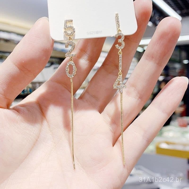 Brincos de borla com diamantes, estilo coreano, feitos com agulha de prata 925, elegantes e ultra-femininos, modelo long