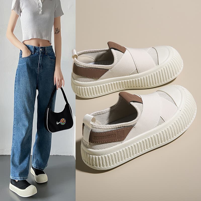 2024 verão novo estilo dedo do pé grande sapatos brancos plataforma sola estudante All-Match esportes casuais ins na mod