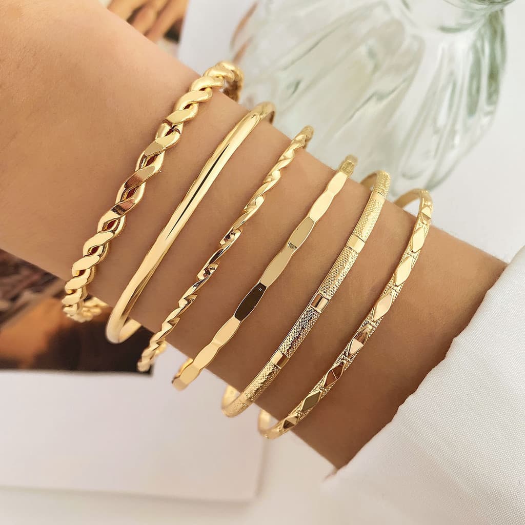7 Peças Vintage Seta Hexágono Estrela Torção Pulseira Conjunto Negrito Joias De Declaração Para Mulheres