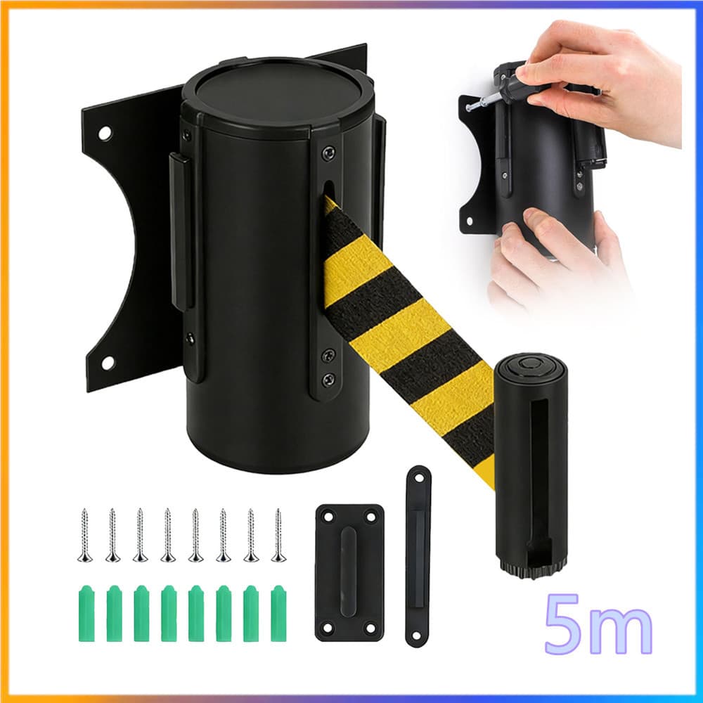 Correia de barreira retrátil de instalação de parede de 5m, conjunto de 1/2/3 peças, barreira de corda, cinto de isolame