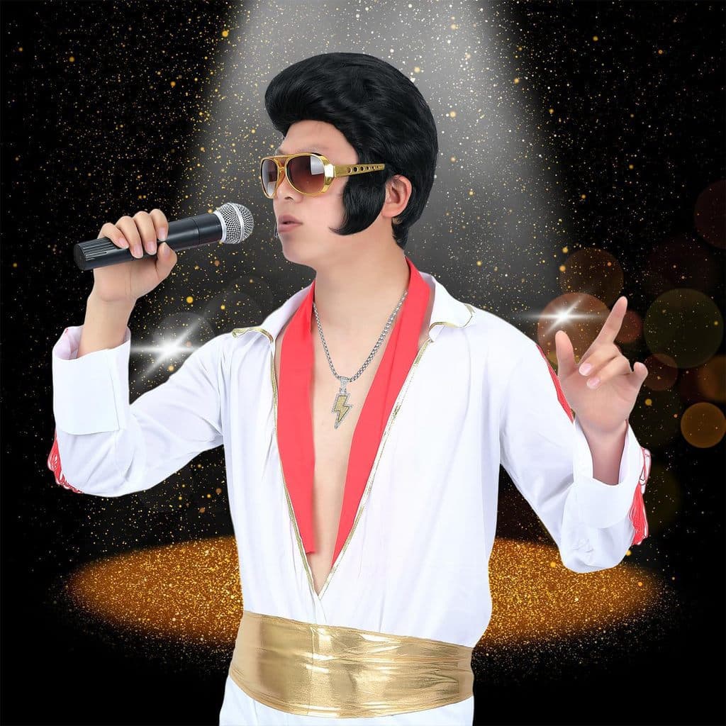 Estilo palco Lee Back desempenho igual à peruca conjunto cabelo Rock peruca Viv Elvis grande peruca