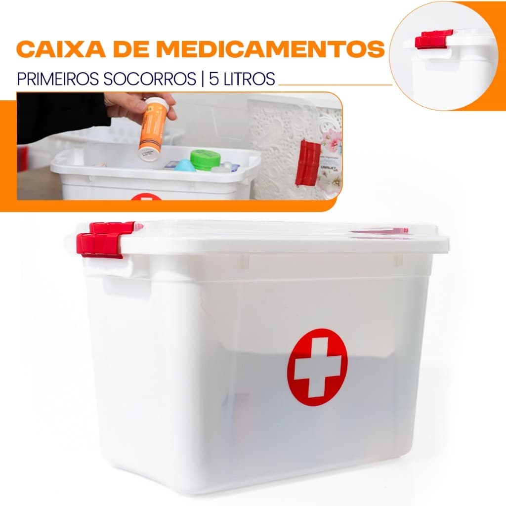 Caixa de Medicamentos Primeiro Socorros com Tampa e Travas 5 Litros Uninjet