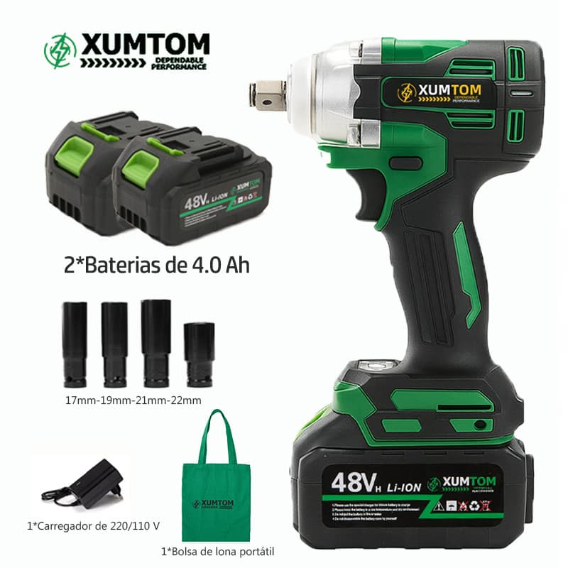 Chave de impacto potente 48v Furadeira Parafusadeira elétrica Brushless Com 2 Baterias