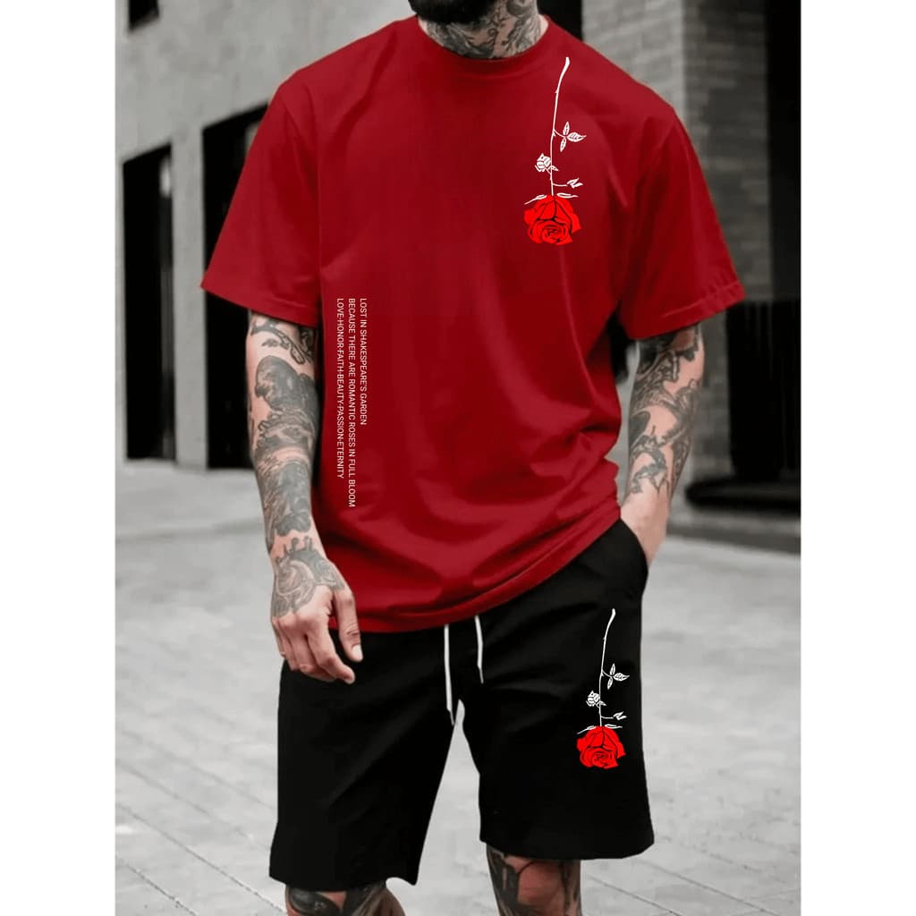 Conjunto Streetwear Floral Camiseta Varias Cores 100% Algodão + Short Preto Mauricinho Tactel