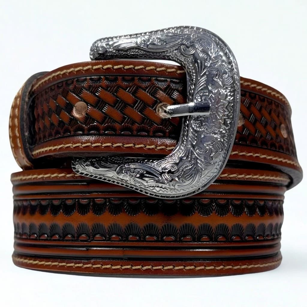 Cinto Infantil De Couro Bordado Fivela Metal Cowboy Vaqueiro