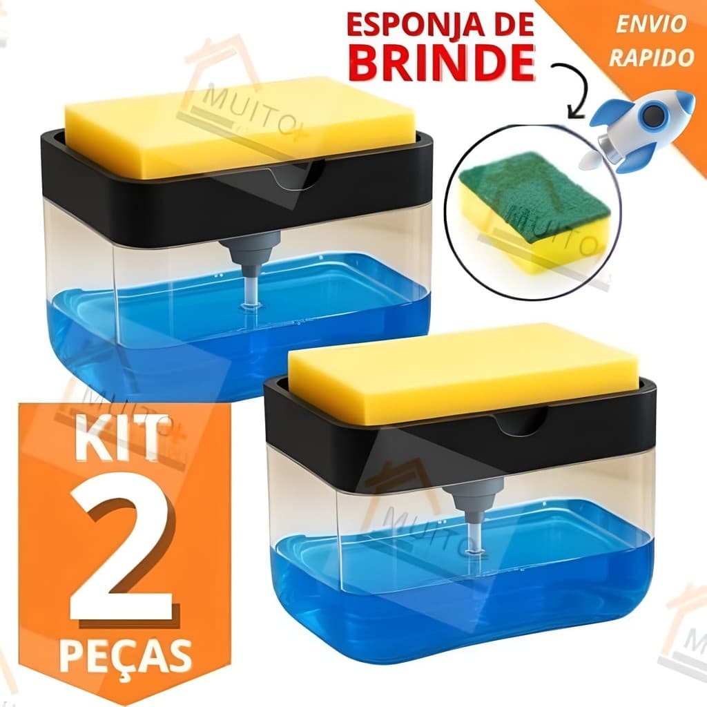 Kit 2 Dispenser Detergente 2x1 Porta Sabão Líquido Suporte Bucha Esponja Limpeza Cozinha
