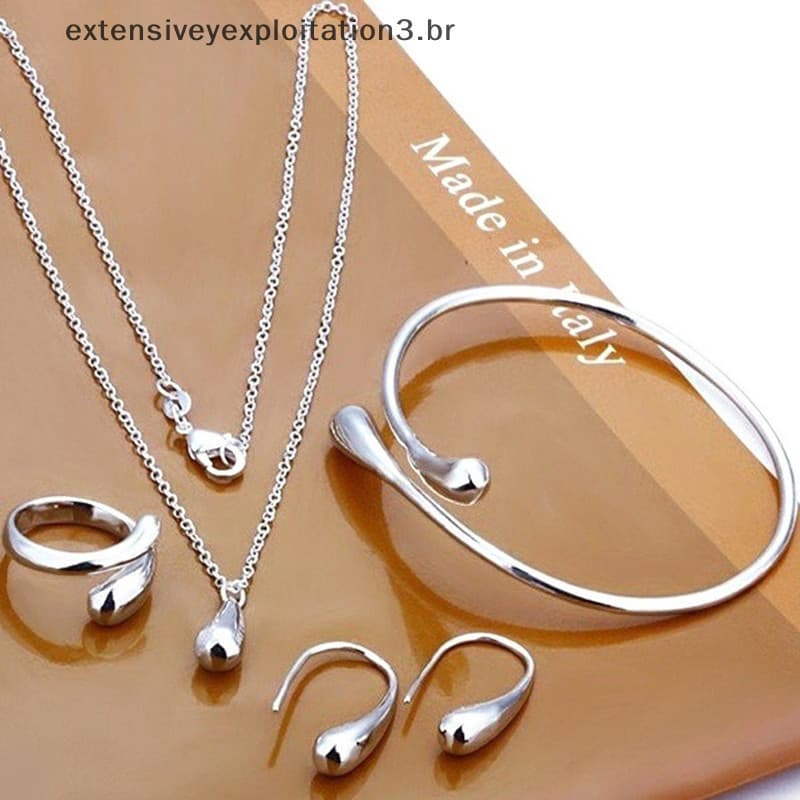 EEBR 4Pcs Conjunto De Jóias Fashion Teardrop Para Mulheres Colar De Anel Simples Brincos Banquete De Casamento Beleza