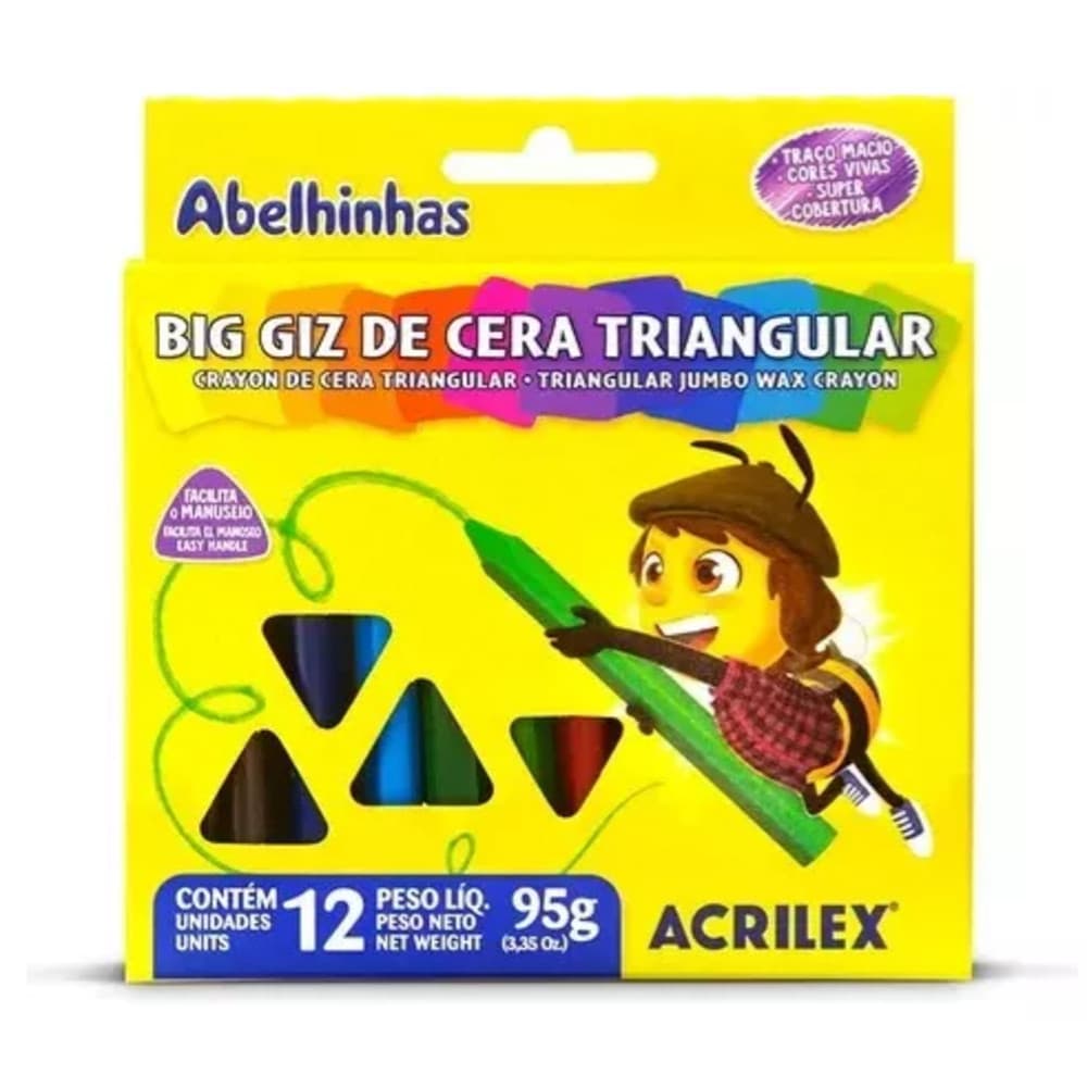 Giz Cera Grosso Big Triangular 12 Cores Jumbo Acrilex