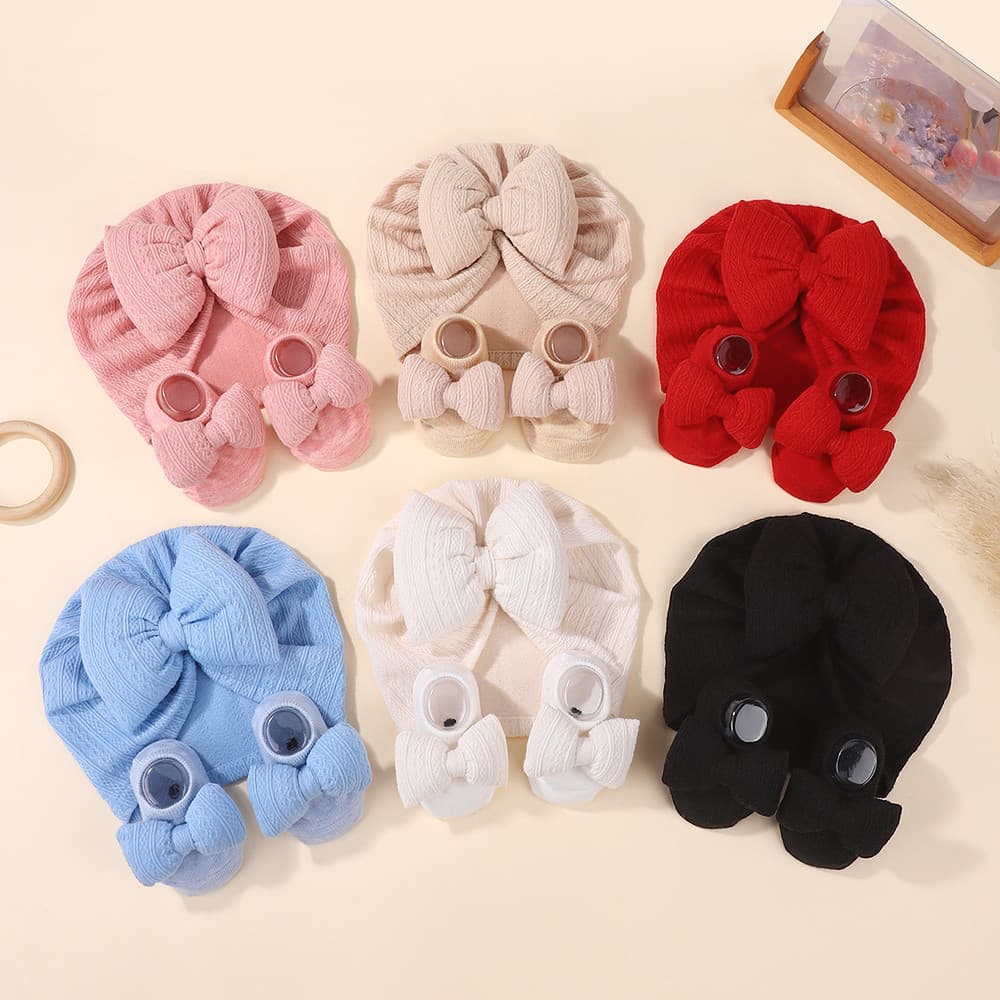 3 Pçs/Set Bebê Hairband Meias Conjunto Cor Sólida Recém-Nascido Infantil Turbante Chapéu De Algodão Macio Elástico Da Cr