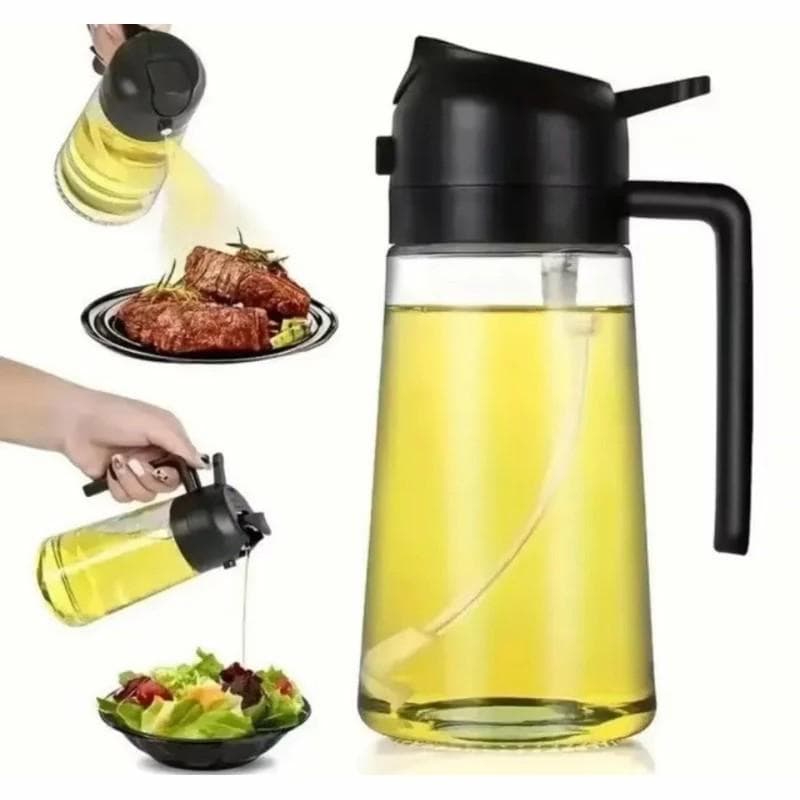 Frasco spray Azeiteiro Vinagreiro Spray De Vidro Com Botao + Bico Dosador + Tampa E Alca De Plastico 470ml