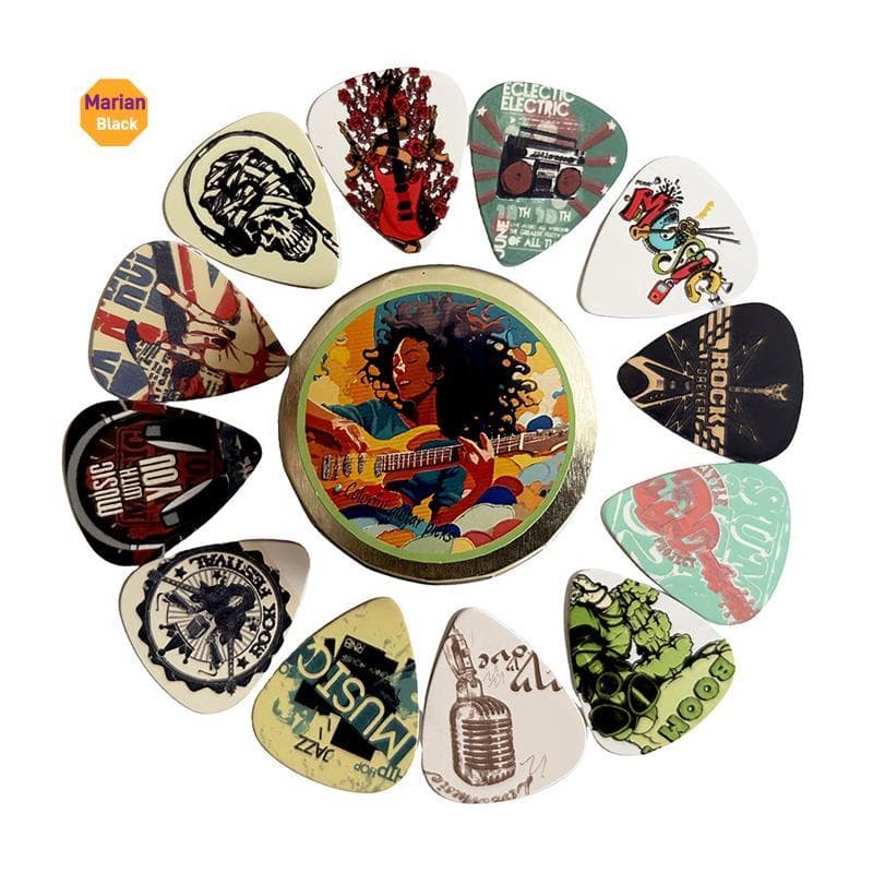 Palhetas Coloridas De Guitarra De 1 Mm-Conjunto De Palheta ABS De 12 Peças Em Caixa De Metal Para Presente De Acessórios