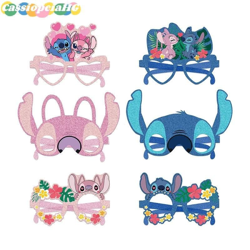(Cassiopeiahg) 12 Peças Disney Lilo & Stitch Decoração De Festa Óculos De Papel Máscaras Foto Cosplay Adereços Fontes De