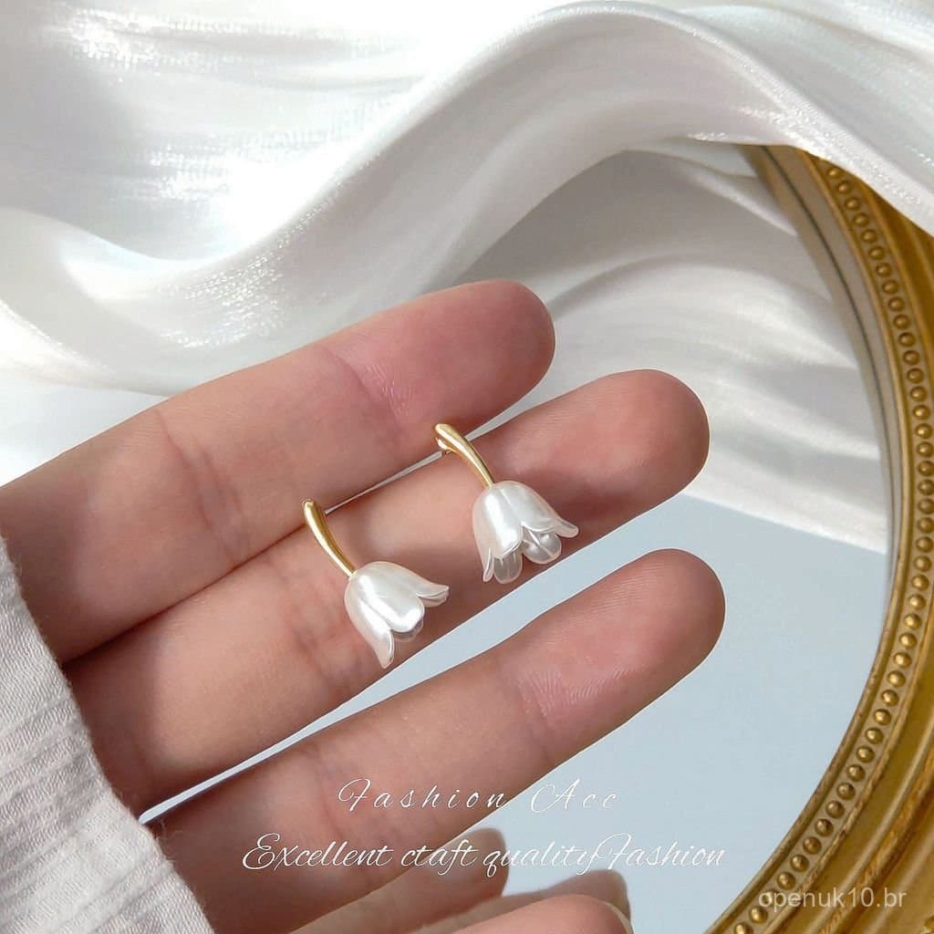 Versão atualizada S, brincos de galho de flor tridimensional com pérola e tulipa francesa, estilo corte, com agulha banh