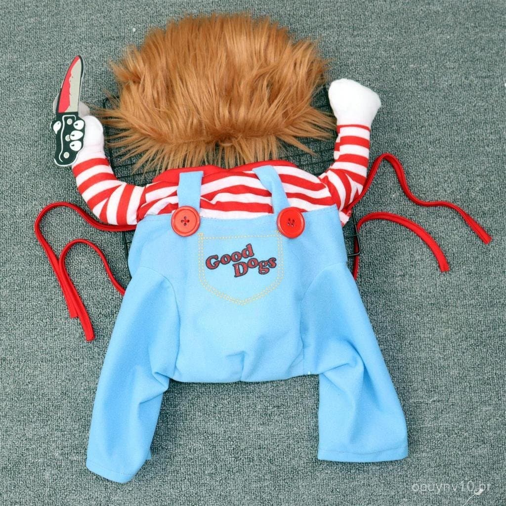 Fantasia de Cão Boneco Assassino para Halloween, Roupa Engraçada para Animais de Estimação com Peruca para Cães de Médio