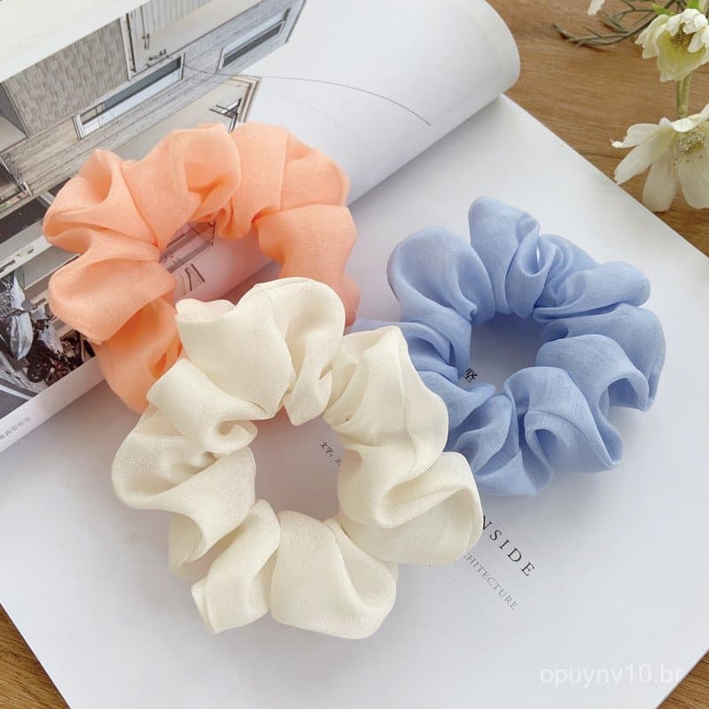 Novo scrunchie de organza coreano , Cadarço de Cabo de tecido simples e delicado , On-Line popular , Elásticos Sem atacado .
