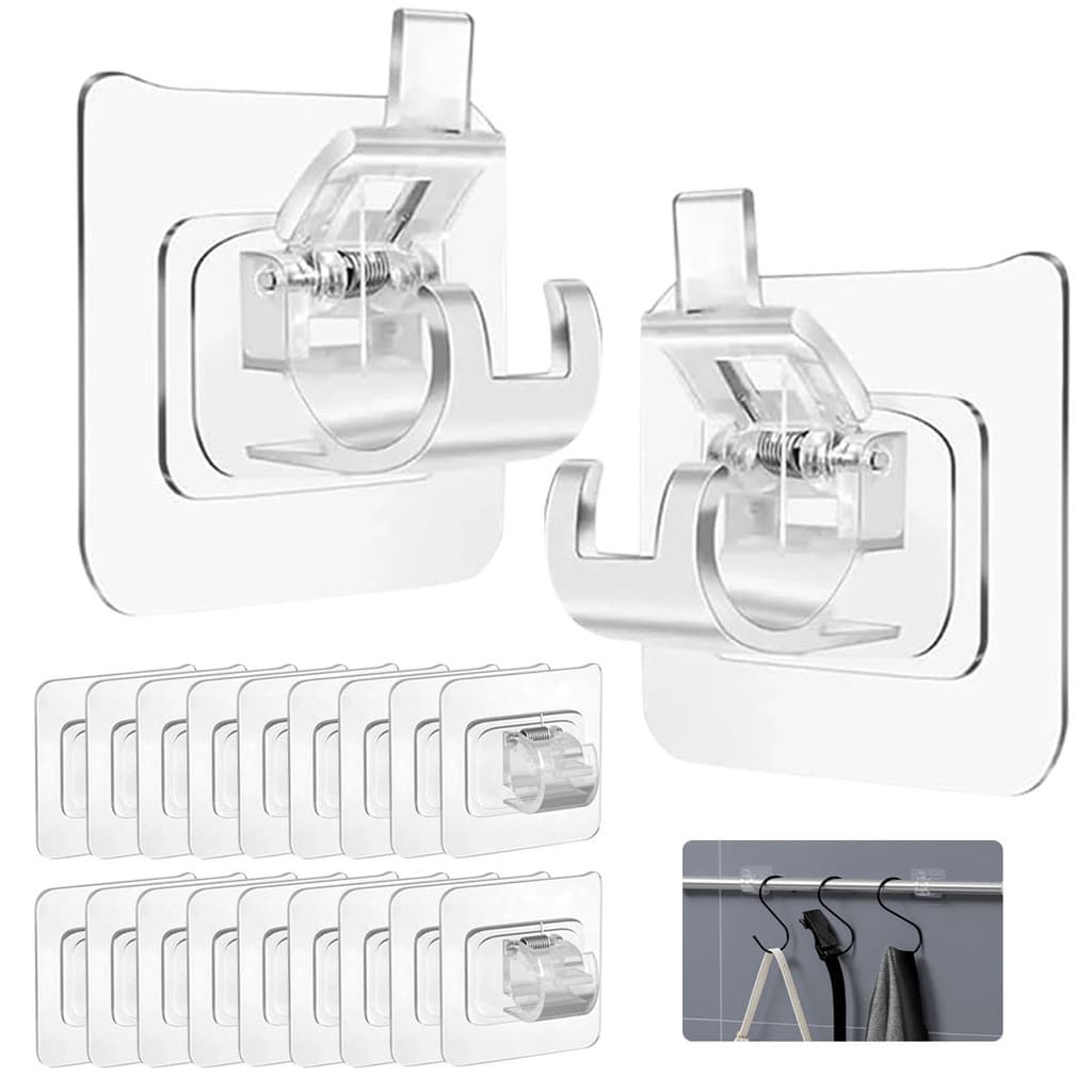 Suporte de haste de cortina transparente sem perfuração 20 peças com adesivo 6x6cm tamanho 4cm porta reforçada acessório