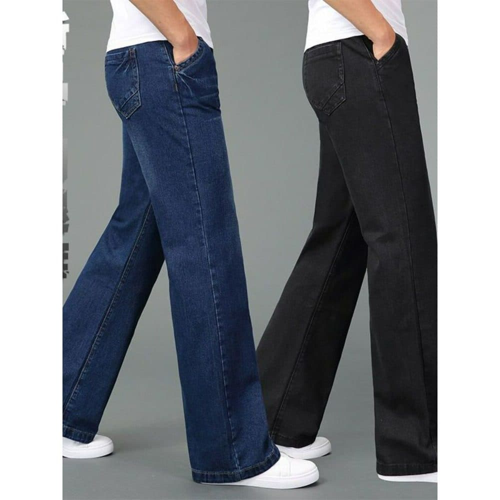 Homens de meia-idade idosos primavera verão outono cintura alta média estiramento Denim calças de perna larga grandes ca