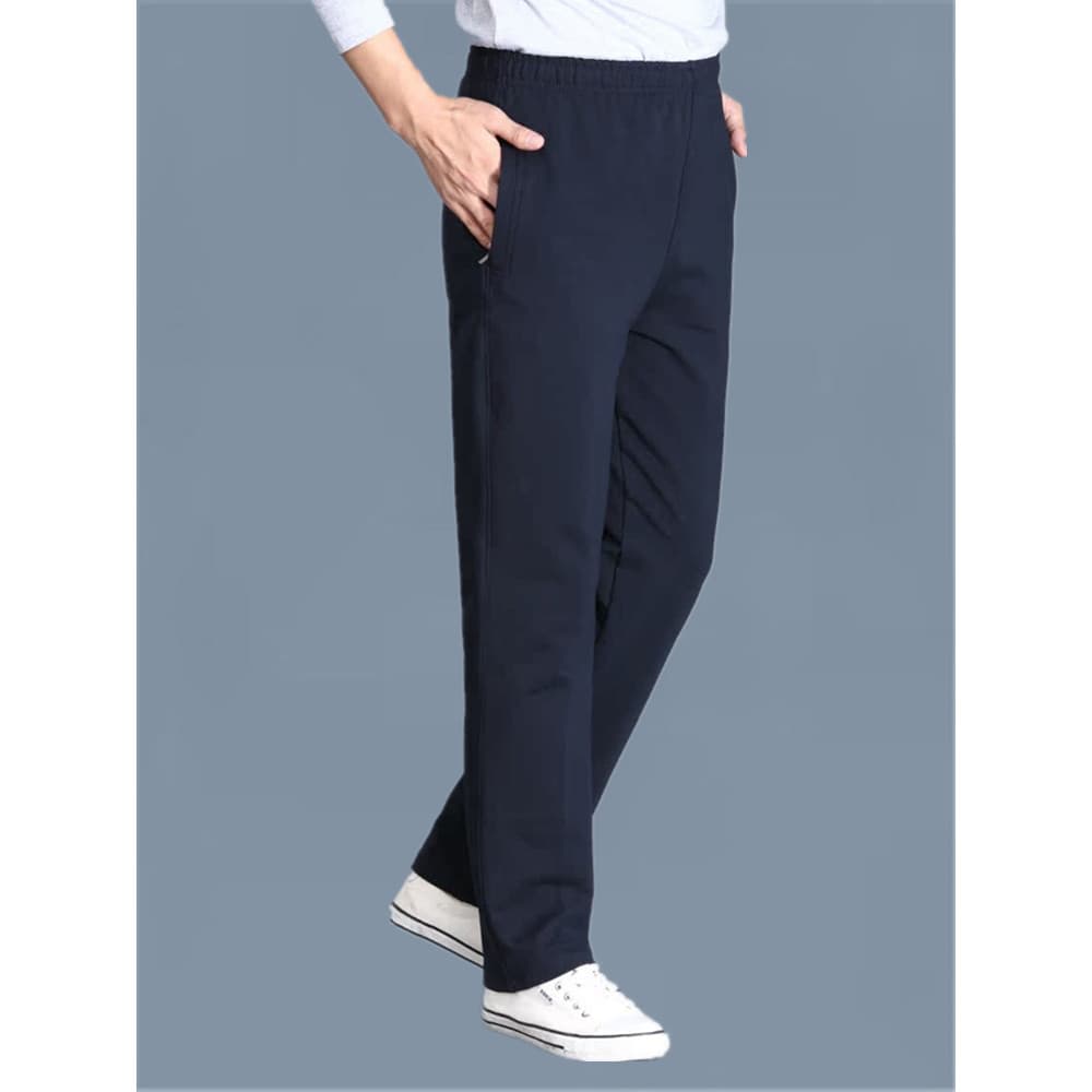 Primavera outono novo estilo de meia-idade idosos calças esportivas masculinas soltas tamanho grande puro algodão elásti
