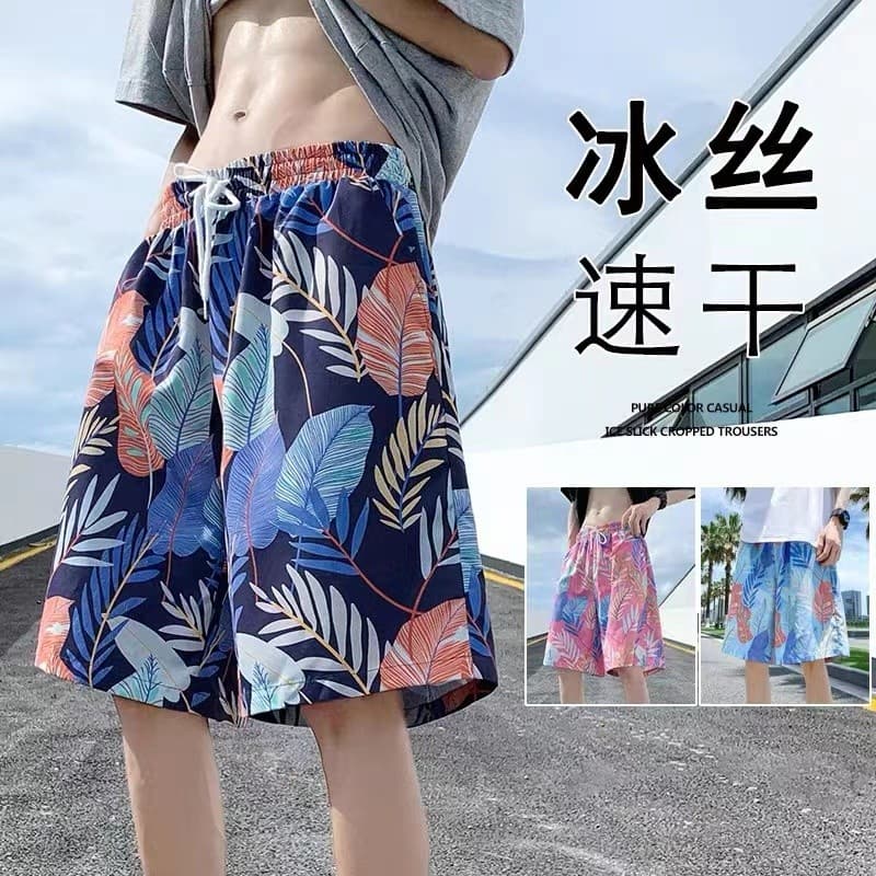 Shorts de praia masculino verão fino de secagem rápida troncos de natação na moda impresso calças grandes soltas calças