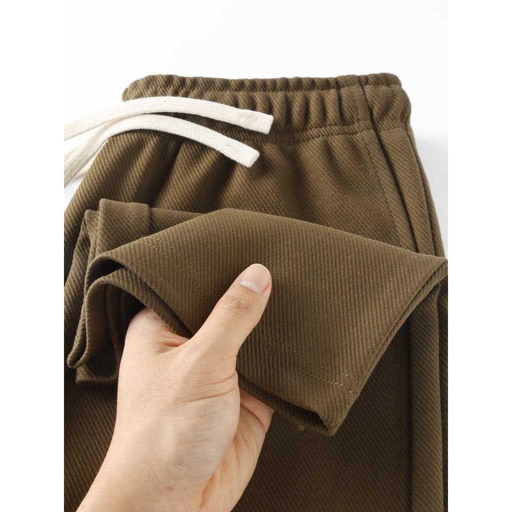 320g marrom primavera verão Drape sarja calças retas esportes casuais Sweatpants All-Match calças soltas cintura elástic