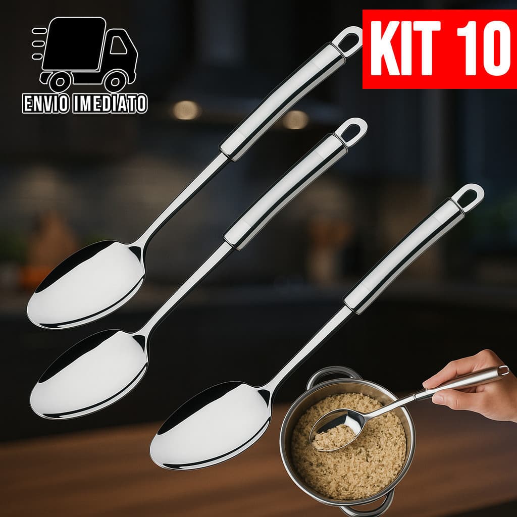 Kit 10 Colher de Arroz Aço Inoxidável Grande – Luxo, Premium, Resistente e Multiuso para Cozinha