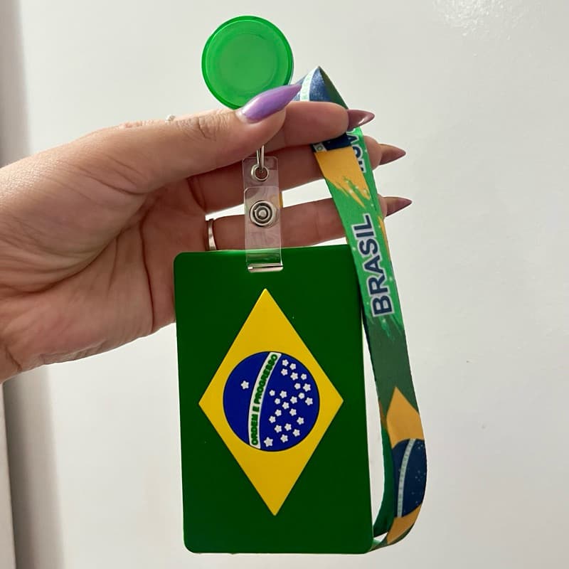 Cordão Porta-Crachá Brasil - Kit com Cordão e Clip Retrátil