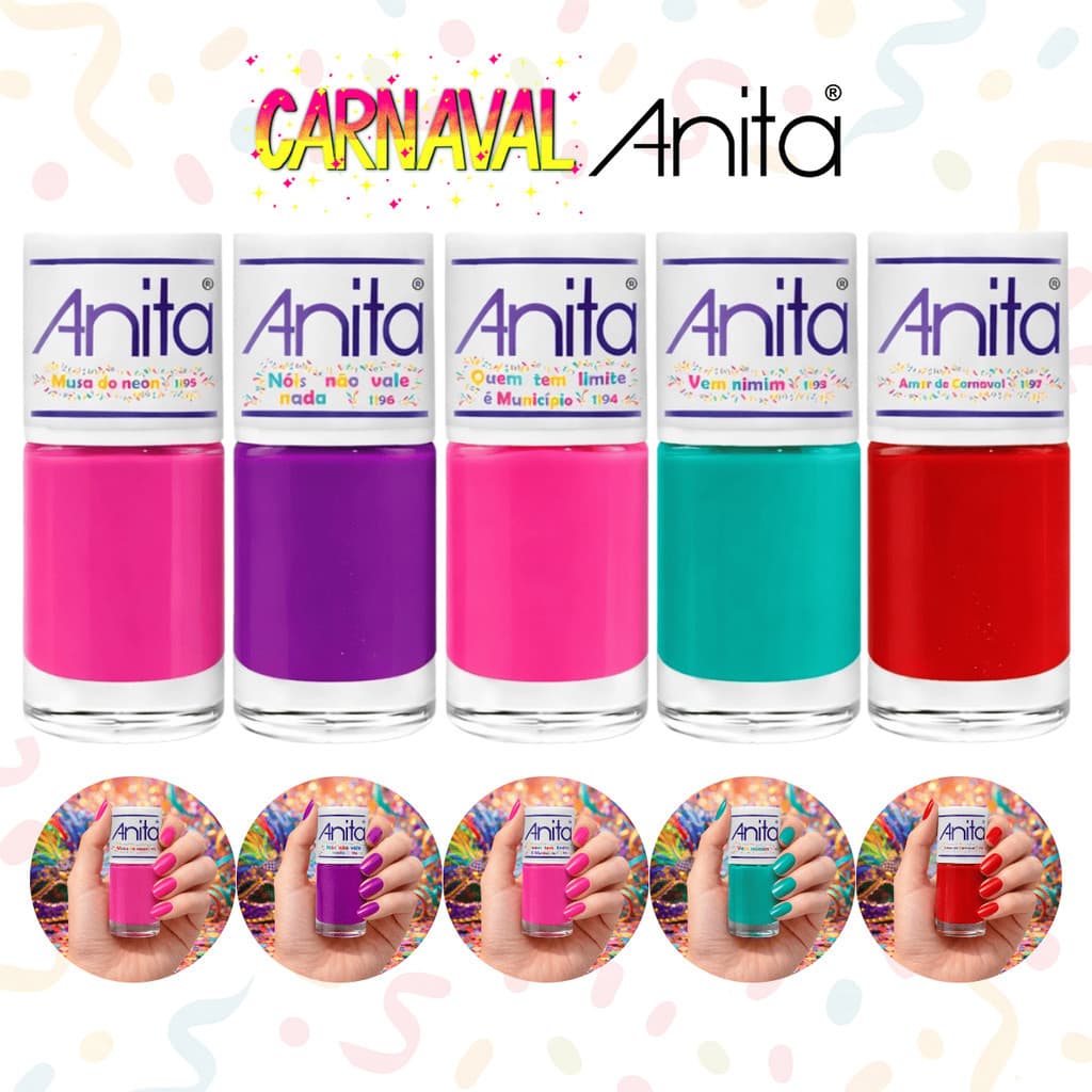 Kit Esmaltes Anita Coleção Carnaval Lançamento Tons Vibrantes Esmalte Atacado