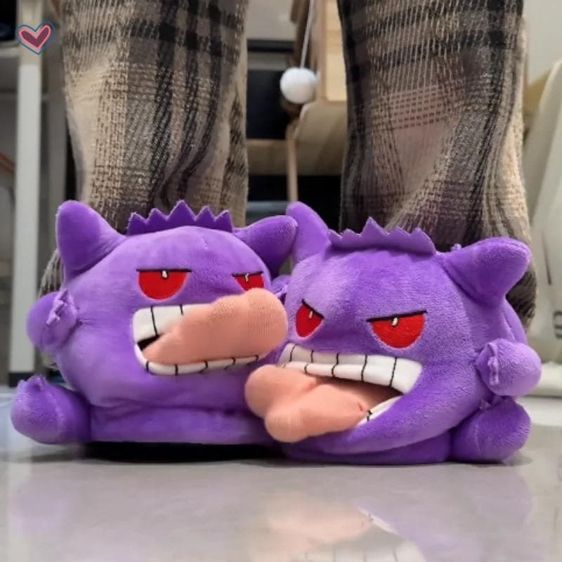 Novo Gengar Engraçado Chinelos De Pelúcia Línguas Para Fora Macio Sola Macia Inverno Quente Interior Cuidados Com A Casa