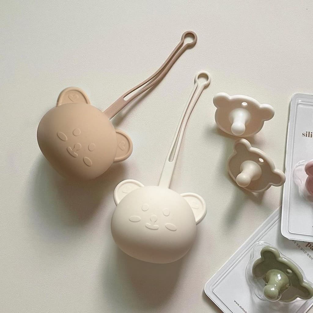 Coreia coreia portátil caixa de armazenamento de chupeta de bebê saco de mamãe pingente urso Silicone caixa de armazenam