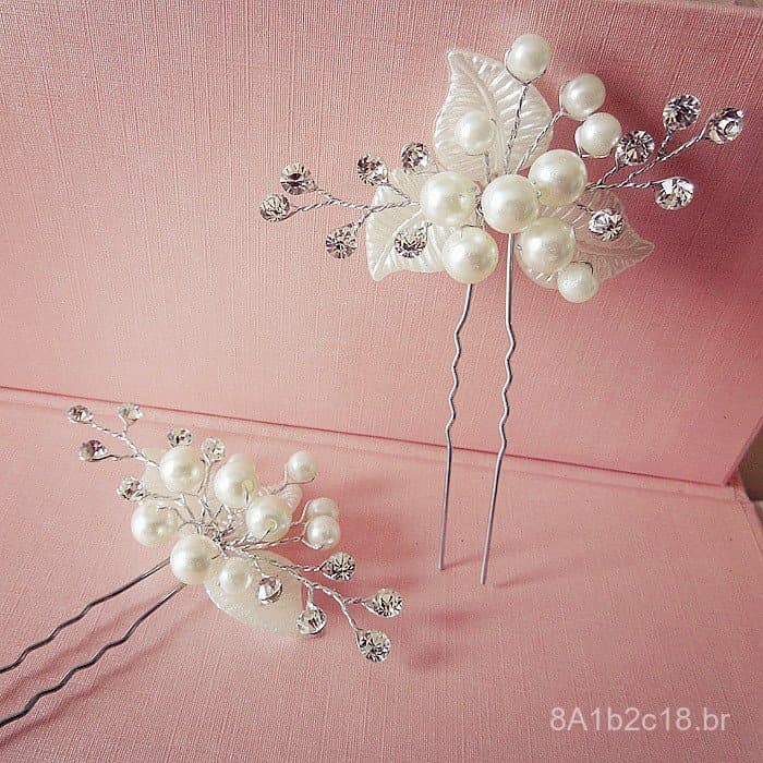 Acessório de cabelo para noivas mais vendido: Presilha de cabelo de seda com flor de pérolas e strass feita à mão para n