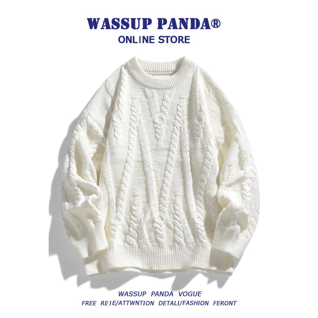WASSUP PANDA Outono Inverno Suéter Masculino Japonês Estilo Preguiçoso Em Torno Do Pescoço Torção Suéter Solto Pulôver S