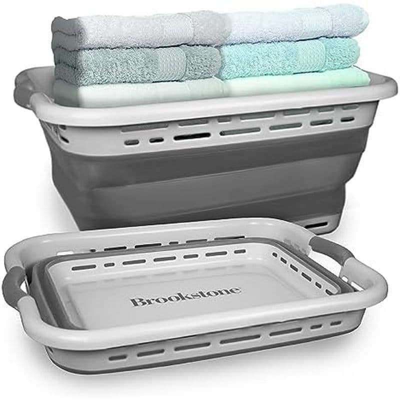 Cesto De Roupa Dobrável BROOKSTONE 11 Galões XL 24 " & amp ; Roupas , Alças Antiderrapantes Confortáveis , Moderno Com D