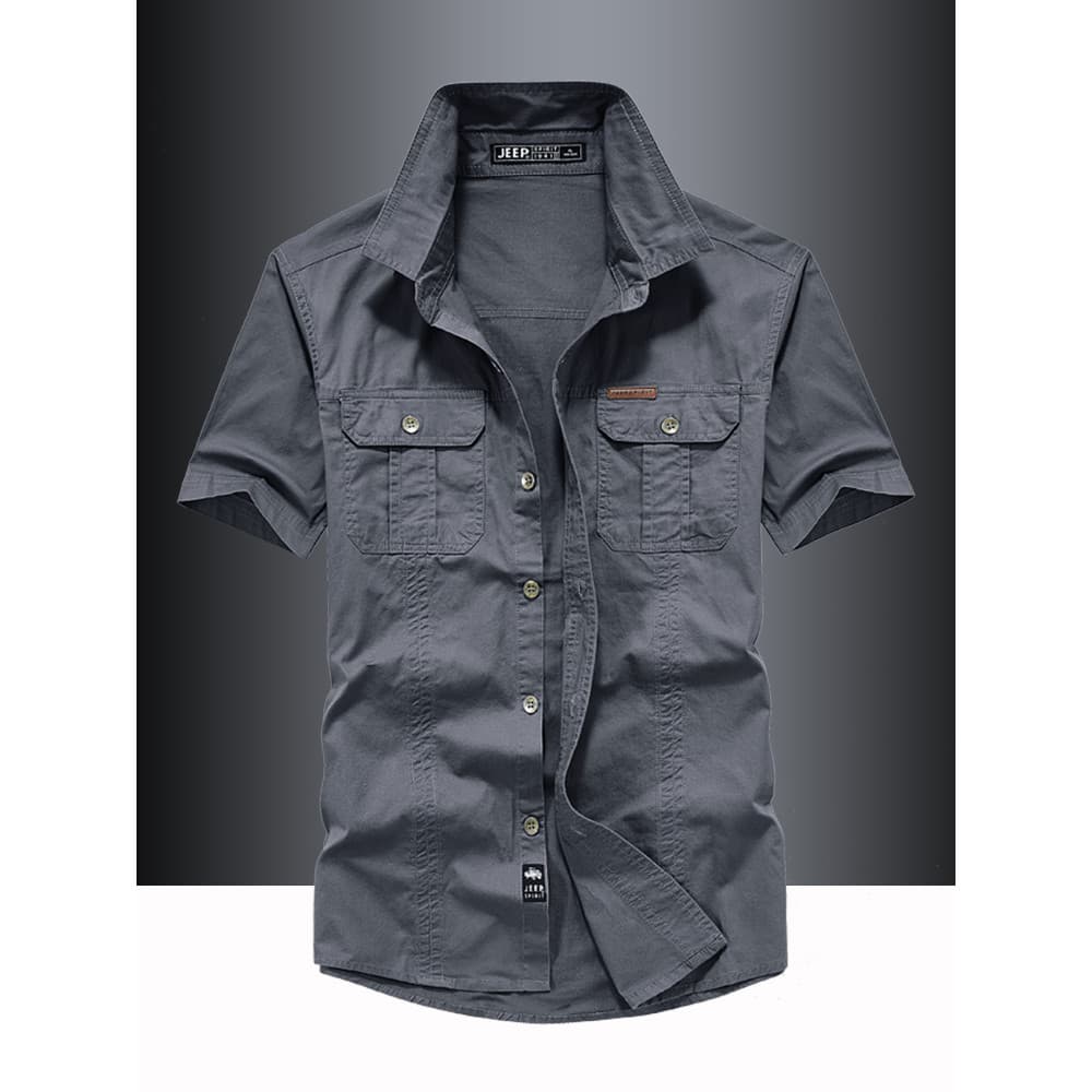 Algodão puro Workwear camisa de manga curta masculina ao ar livre bolso duplo americano Casual camisa jaqueta solta tama